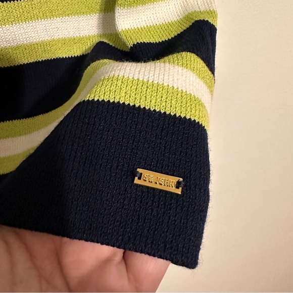 St John Santana Knit Striped Scoop Neck Tank Top Navy Green White Size Large - Picture 4 of 5